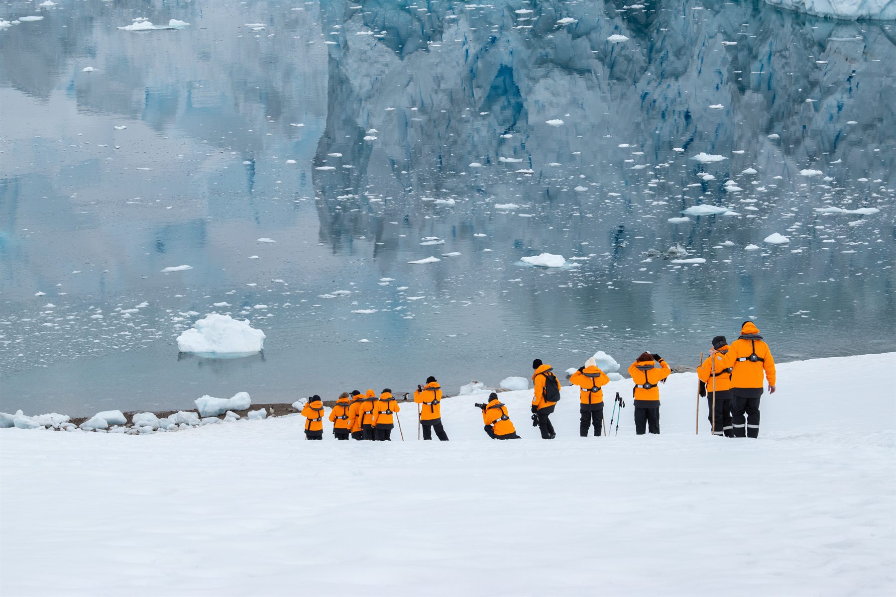 Expedition guests going ashore at Neko Harbor, Antarctica